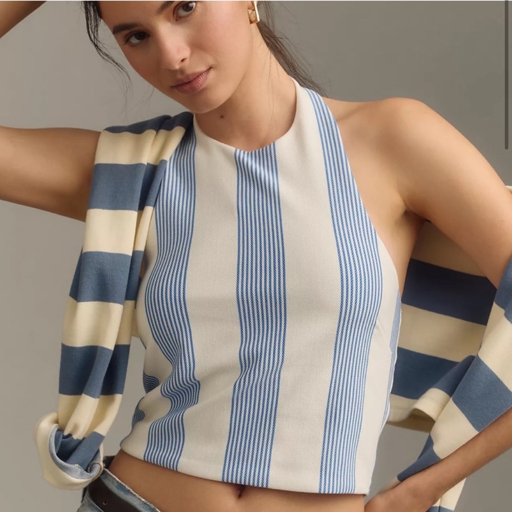 Anthropologie Striped Blue and White Halter Top